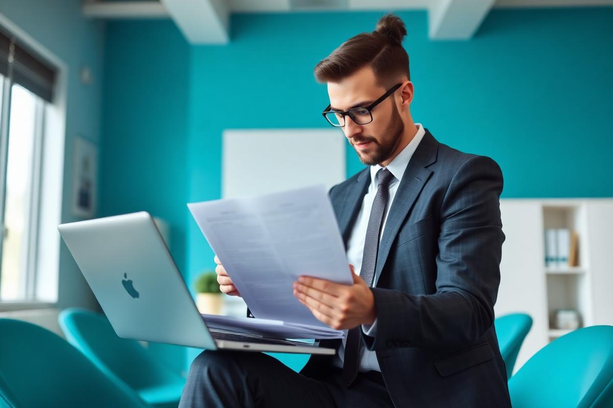 Abogado revisando los documentos y antecedentes de un arrendatario
